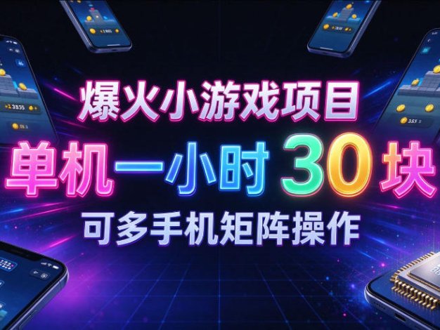 爆火小游戏撸金项目，实测单机一小时30+，可多手机矩阵操作，新手看完一遍就能上手【揭秘】