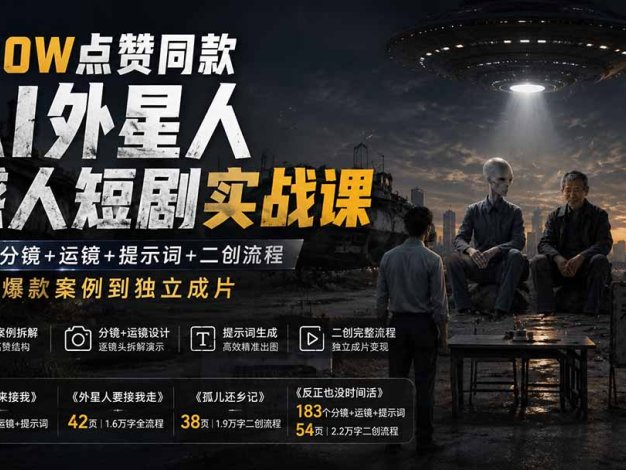 400W点赞同款AI外星人感人短剧实战课-更新1009:拆解分镜+运镜+提示词+二创流程,从爆款案例到独立成片