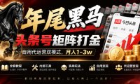 【年尾黑马】头条号矩阵打金,自用代运营双模式,月入1-3w,附全套教程及内部工具【揭秘】