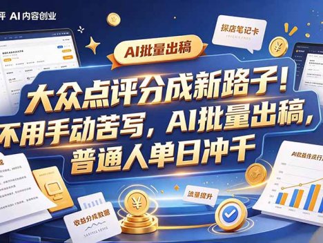 大众点评副业新玩法，工具提效解放双手，批量做笔记，单日可破千