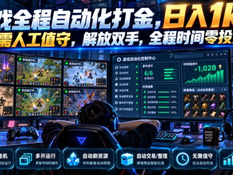 游戏全程自动化打金，日入1k，无需人工值守，解放双手，全程时间零投入【揭秘】