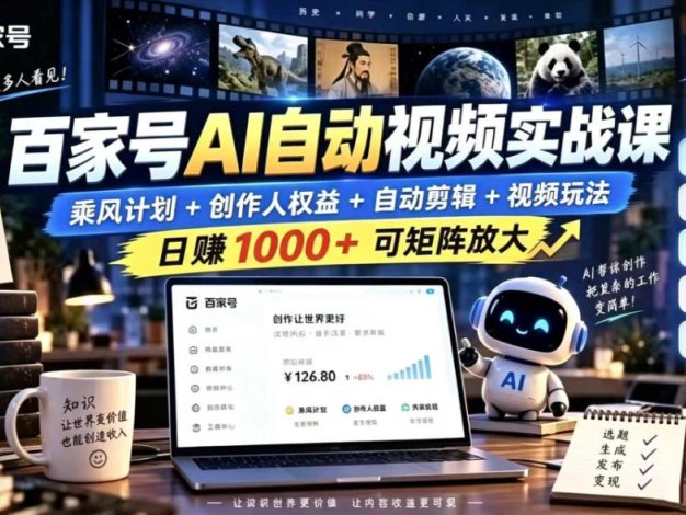 百家号自动矩阵玩法，长期可以做的项目，日入1k+，真正的睡后收入
