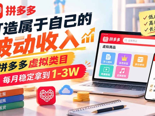 打造属于自己的被动收入，拼多多虚拟类目，每月稳定拿到 1-3W