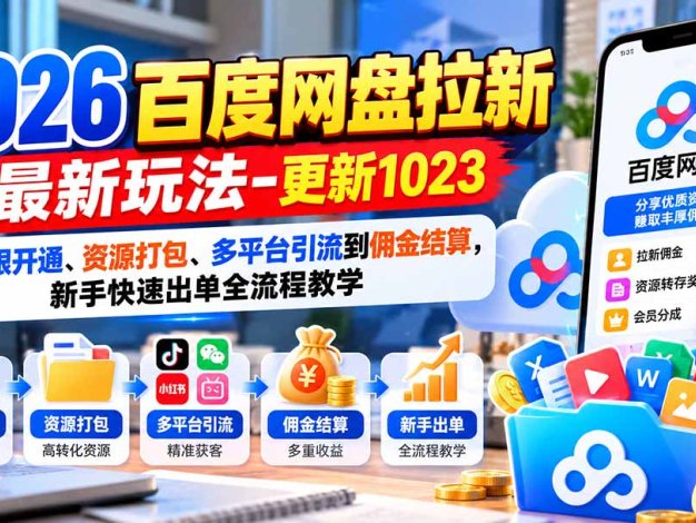 2026百度网盘拉新最新玩法-更新1023：从权限开通、资源打包、多平台引流到佣金结算，新手快速出单全流程教学