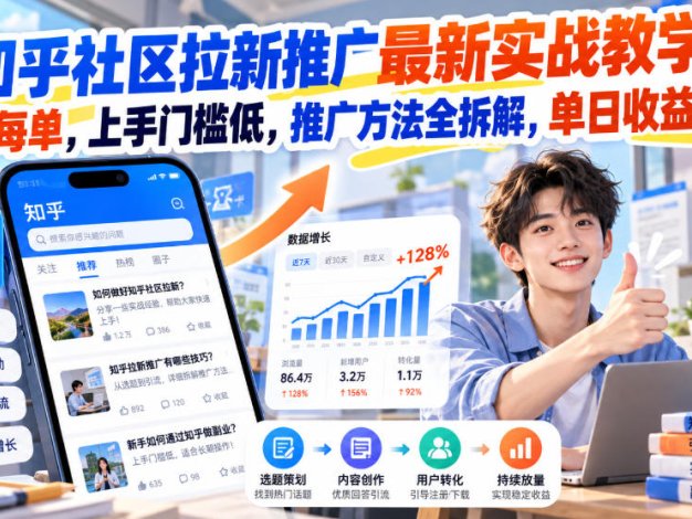 知乎社区拉新推广最新实战教学，6米每单，上手门槛低，推广方法全拆解，单日收益1K+！(更新1021)